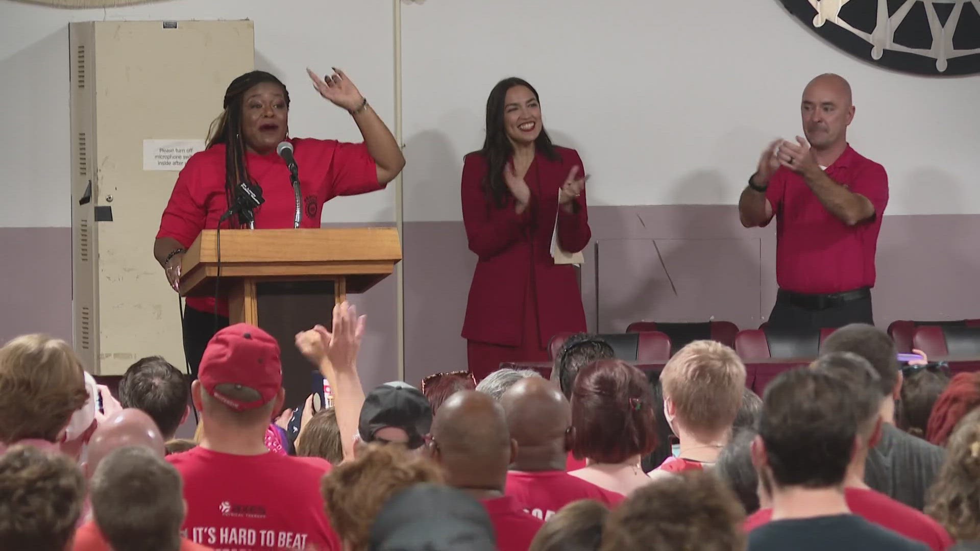 The two congresswomen showed up to support striking workers' demands. The strike was recently expanded to numerous states.