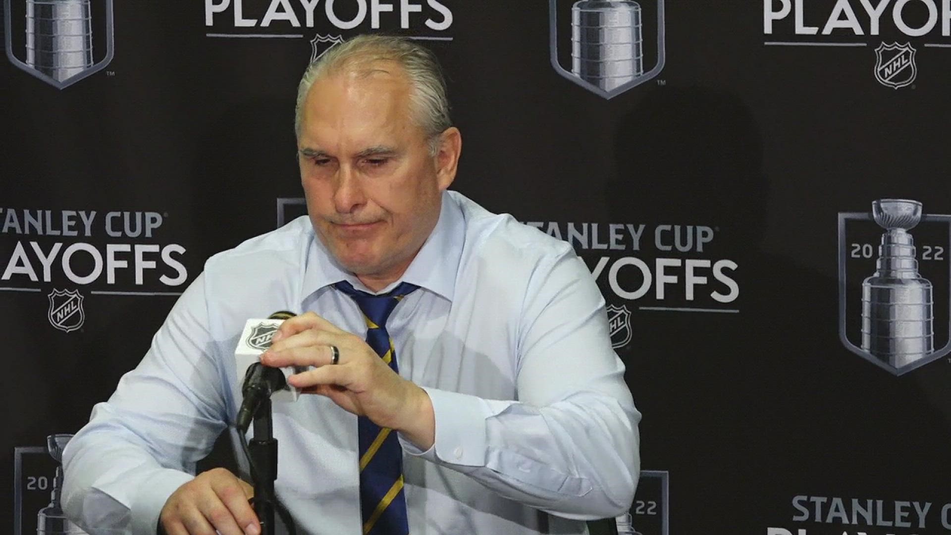 St. Louis Blues head coach Craig Berube talks about beating out the Minnesota Wild in Game 5 of the NHL playoff series. The Blues could take the series at home 5/12.