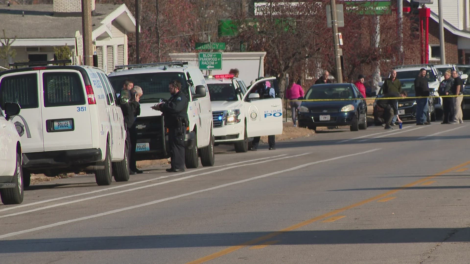 St. Louis police exchanged gunfire with two teens early Tuesday morning in south St. Louis after officers said the pair was seen breaking into cars in the area.