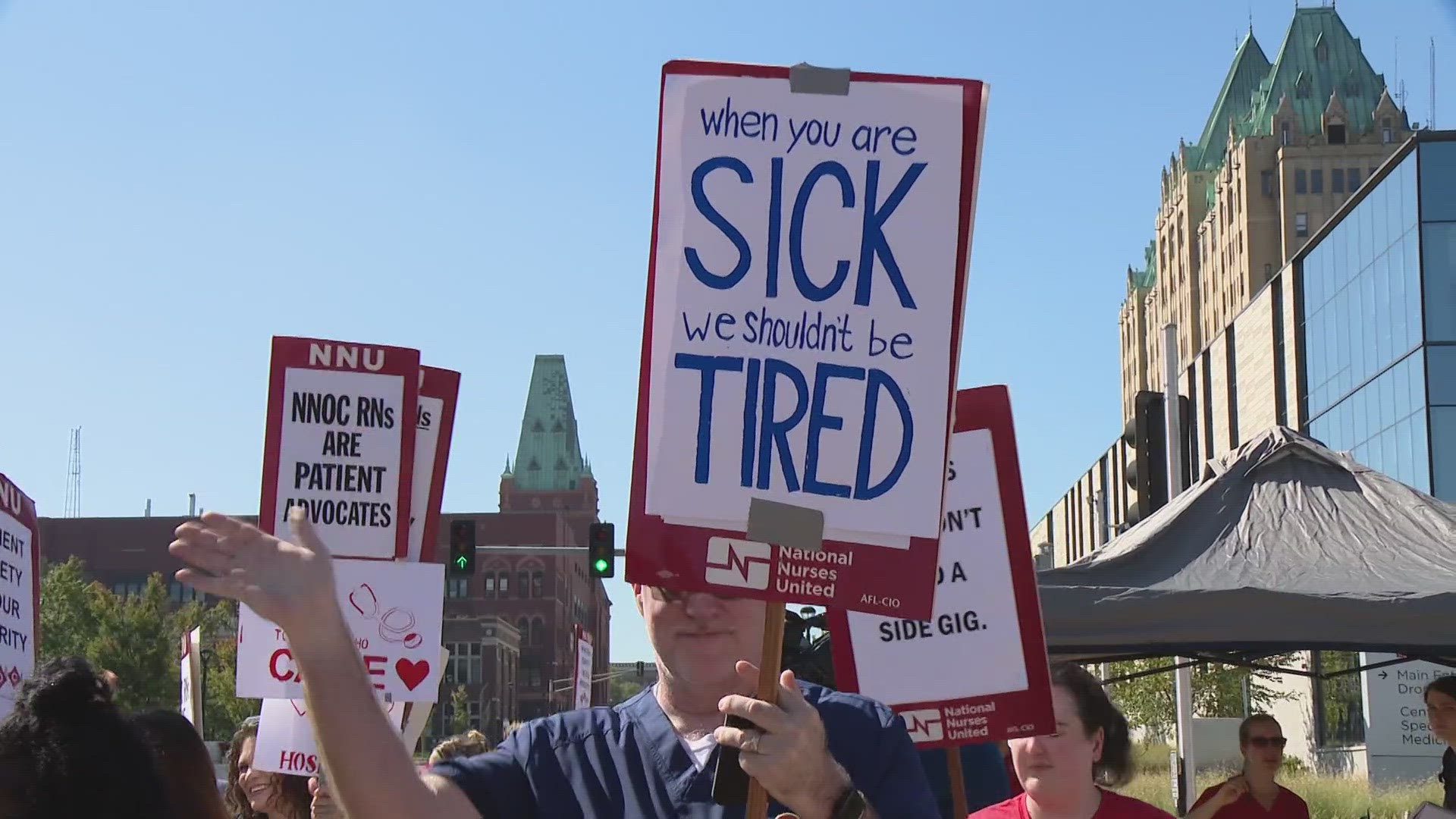 The strike began 7 a.m. Monday and is scheduled to end at 6:59 a.m. Tuesday. SSM Health said there will be no disruption to care.