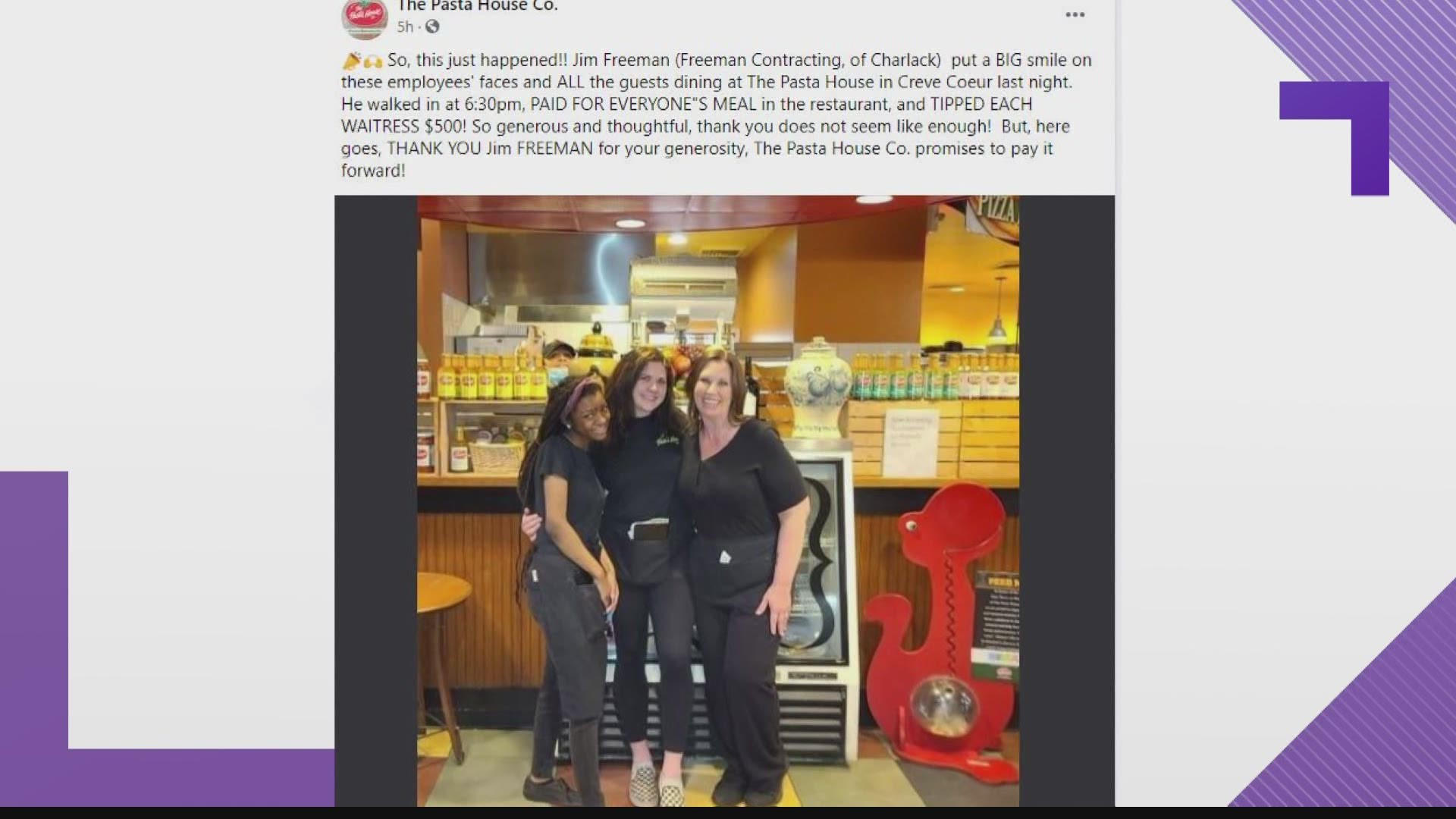 Diners, waitstaff at The Pasta House Co. witness generosity