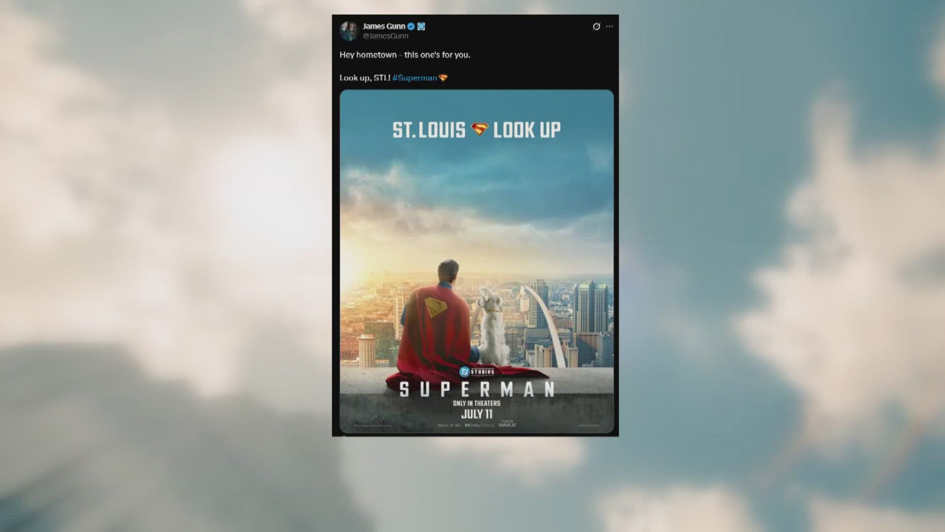 He posted "Hey hometown-- this one's for you!" Gunn grew up in Manchester and graduated from St. Louis University High School.