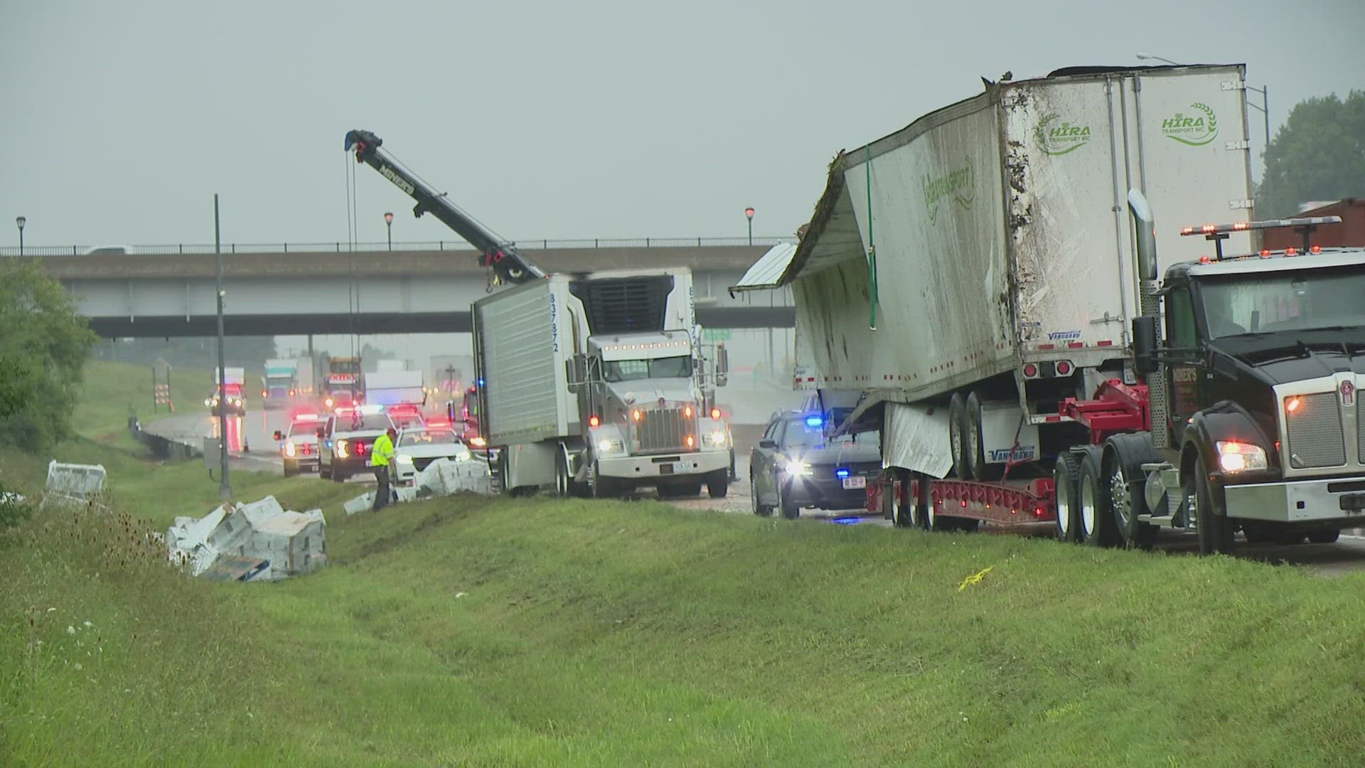 Two rollover crashes that involved tractor-trailers caused traffic issues in the St. Louis area Wednesday morning. Both crashes have been cleared.