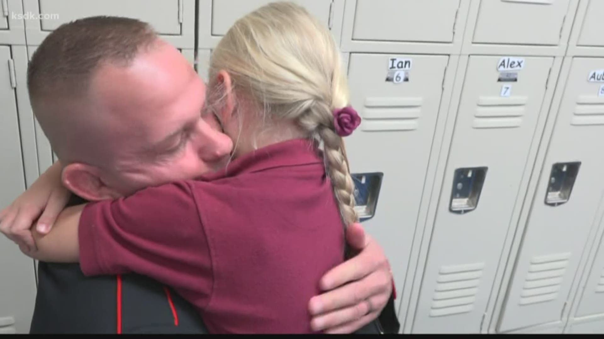 After nearly a year in the middle east, a St. Charles service member is finally getting the chance to hug his daughter again.