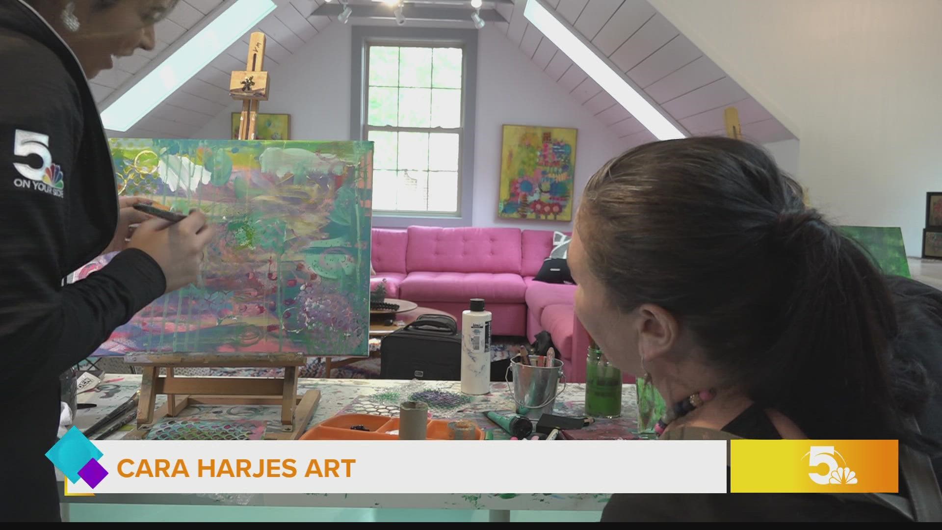 Mother, artist, widow and former counselor, Cara Harjes, continues turning rain into rainbows through intuitive painting.