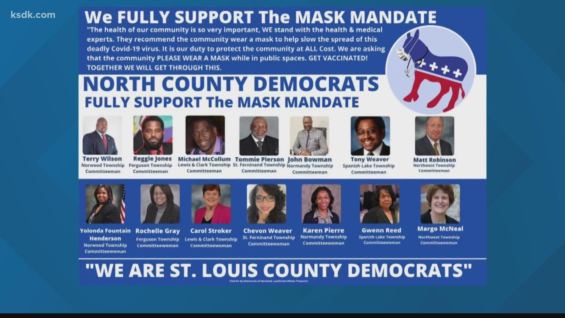 Two Democrats who represent north St. Louis County voted against the mask mandate.