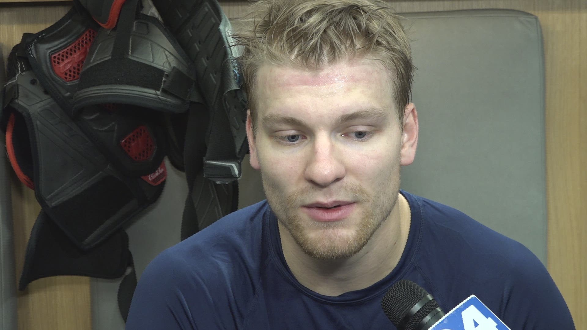 Colton Parayko talked to reporters before the first game of the 2019-20 season. He discussed being a member of the Blues on opening night and the gift he gave Laila.