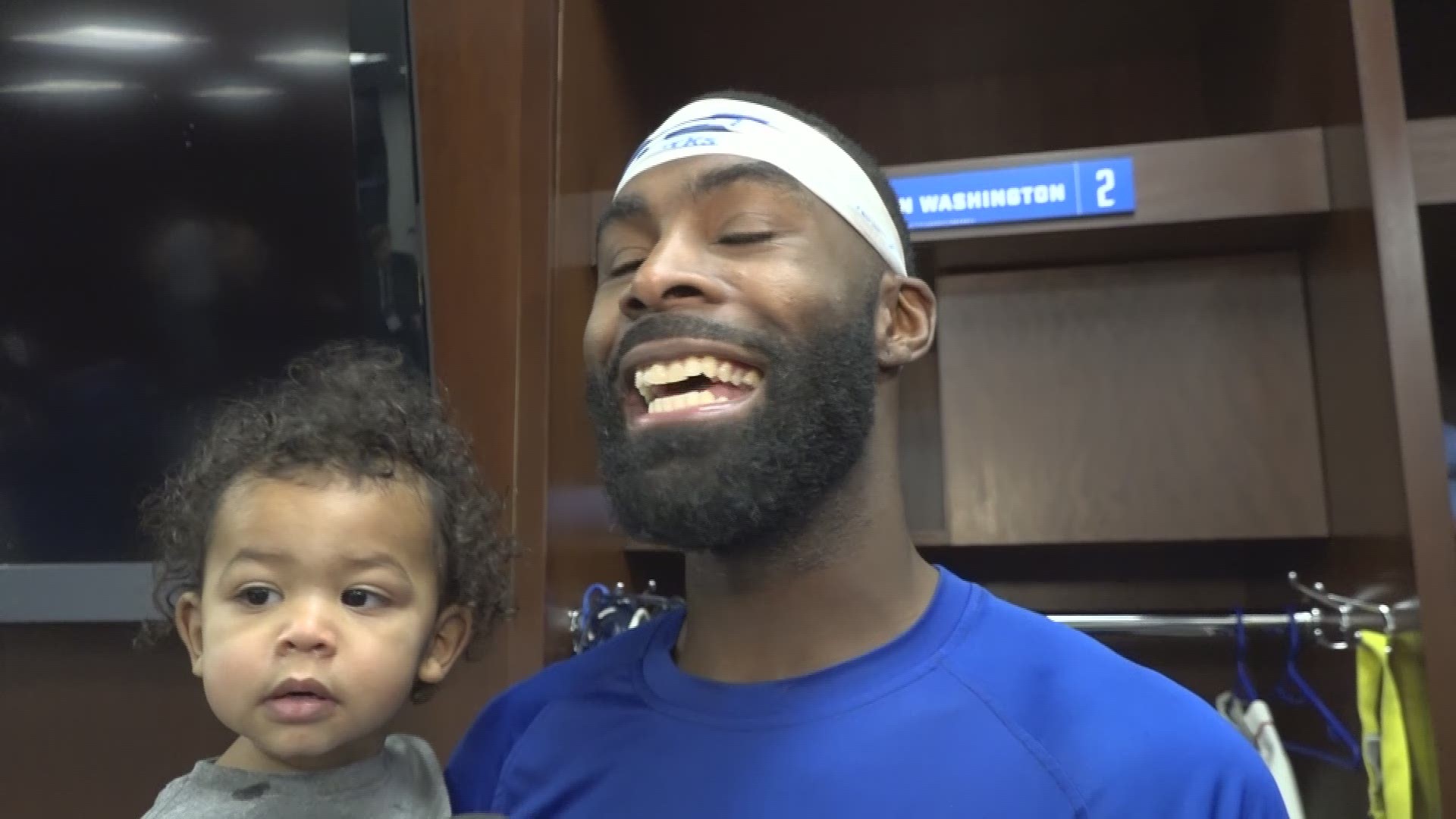 Washington said his son is the reason he came back to football. Now he's making new memories with his little one.