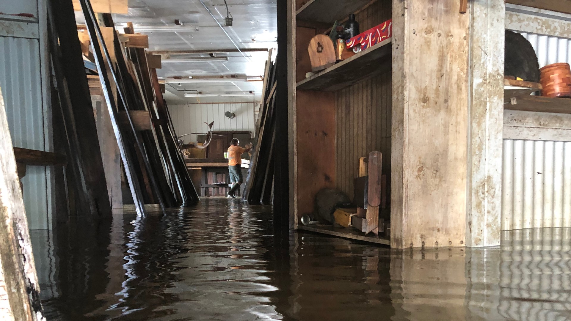 Dan Bechtold estimates he lost $100,000 from the flooding. His hardwood shop has only been open for eight days since late March.