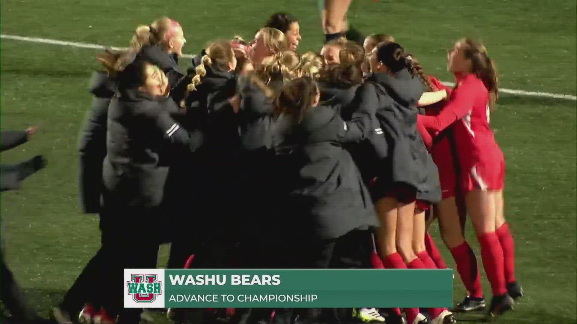 The Washington University women's soccer team advanced to the National Championship Game. The Bears will face California Lutheran on Saturday.