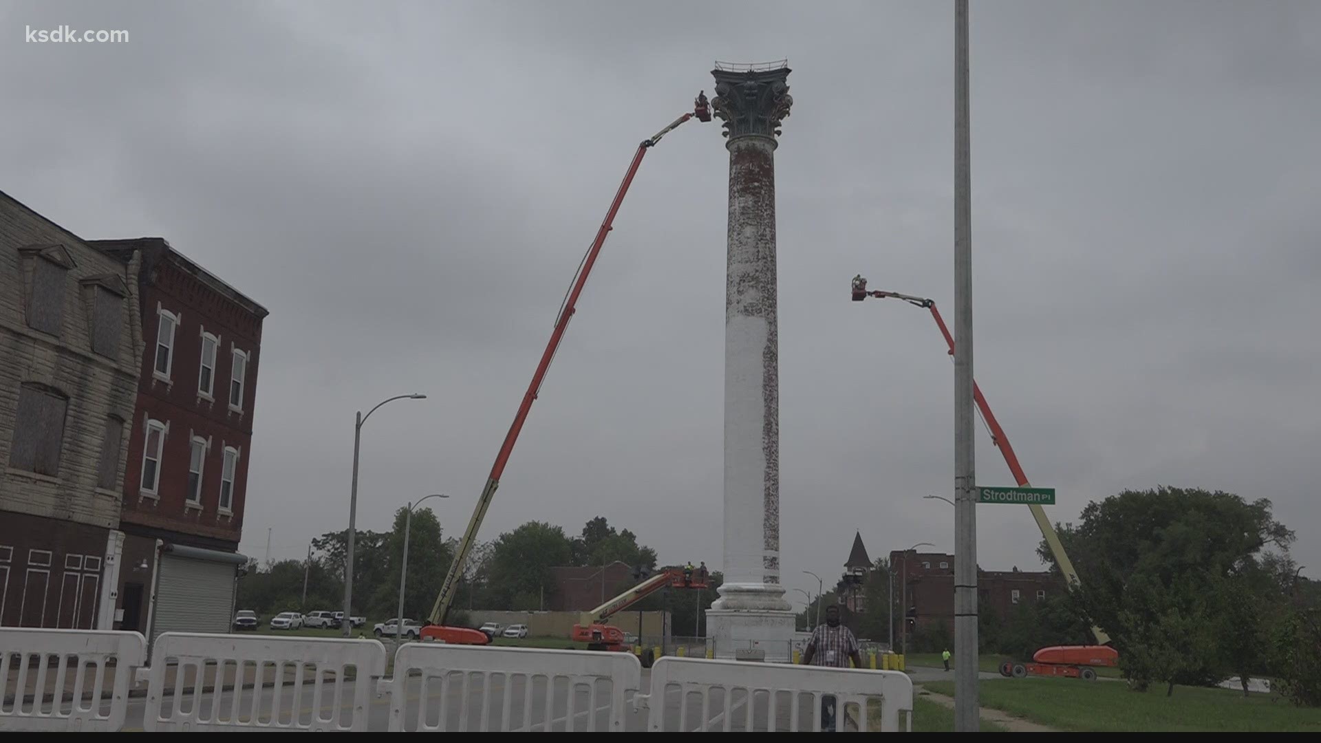 The tower has been standing in north St. Louis since 1871. Over the weekend, it got its first fresh coat of paint in 70 years