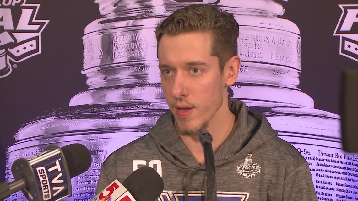 Jordan Binnington talks before Stanley Cup Final