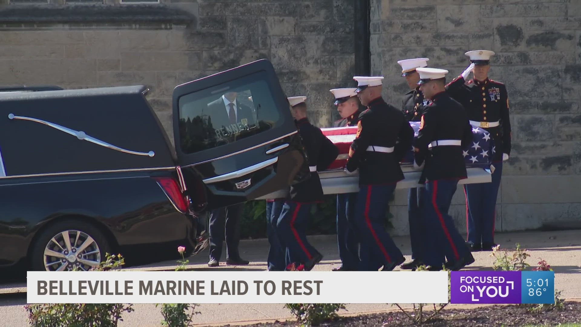 American flags lined the streets of Belleville during the marine's funeral. Residents showed up to honor her sacrifice.