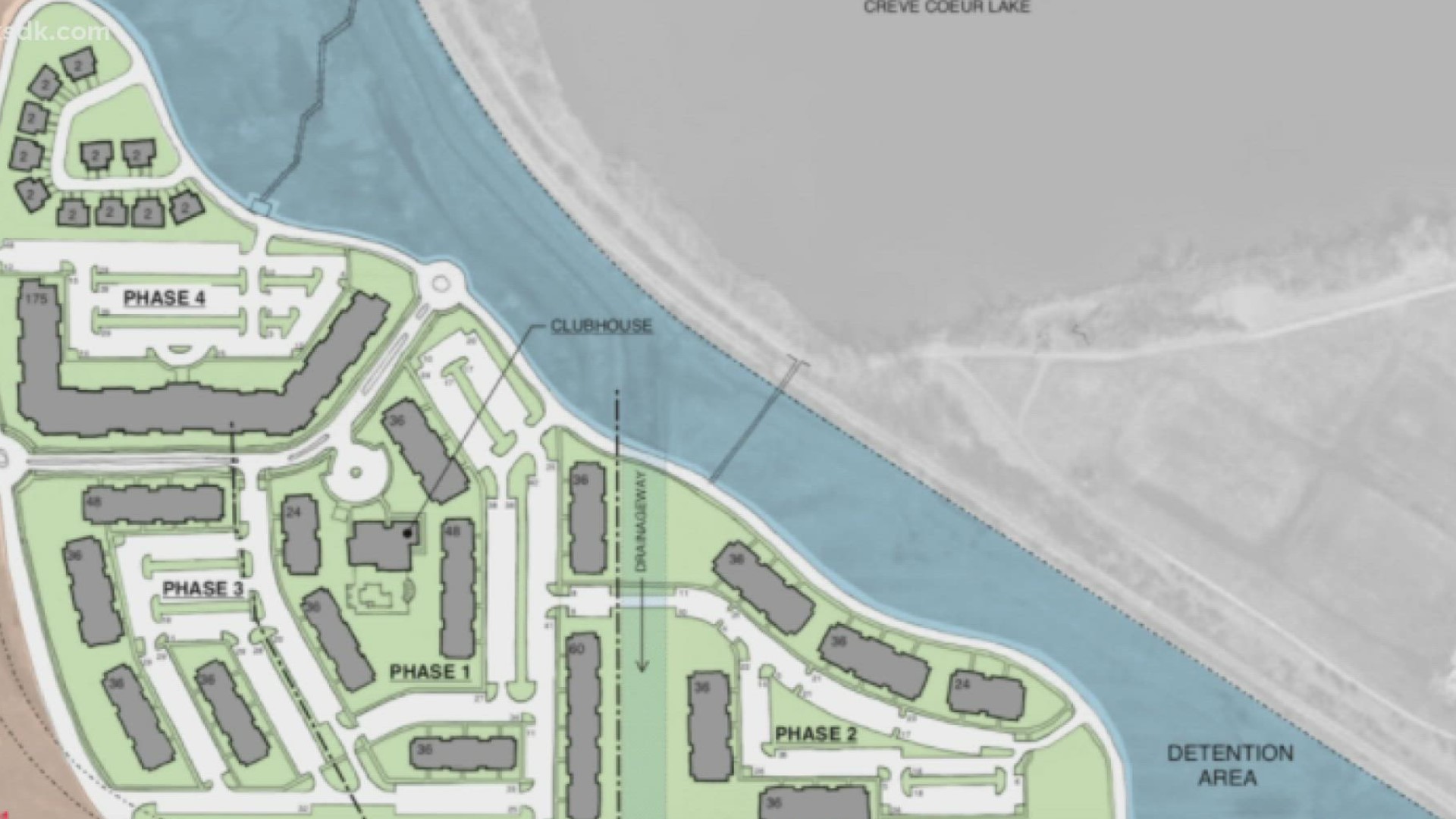 A massive new apartment complex with nearly 800 apartments would be built next to Creve Coeur Lake in a plan under consideration by the city of Maryland Heights.