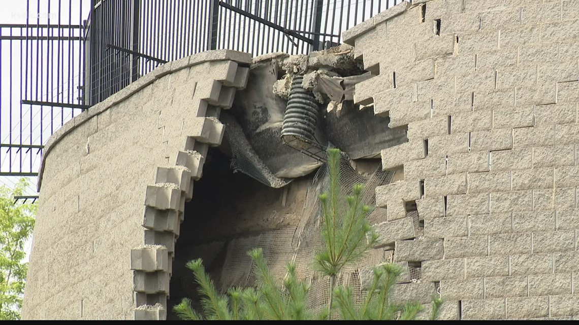 A retaining wall collapses in Arnold, Missouri