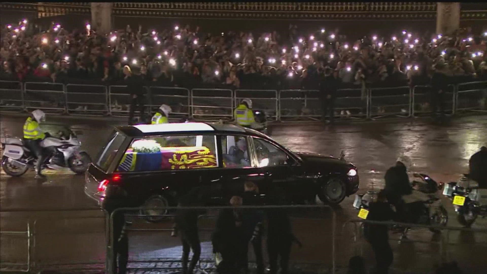 Queen Elizabeth II arrived earlier tonight from Scotland. She will lie in state until her funeral on Monday.