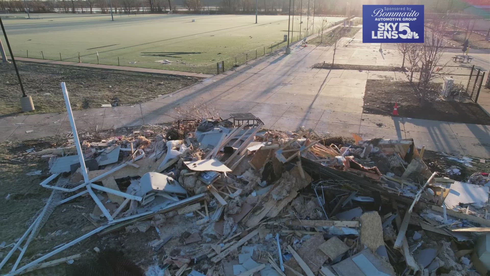 Several of the 13 soccer fields at the Creve Coeur Soccer Complex were damaged by Friday night's storms. Cleanup efforts will continue for the next several days.