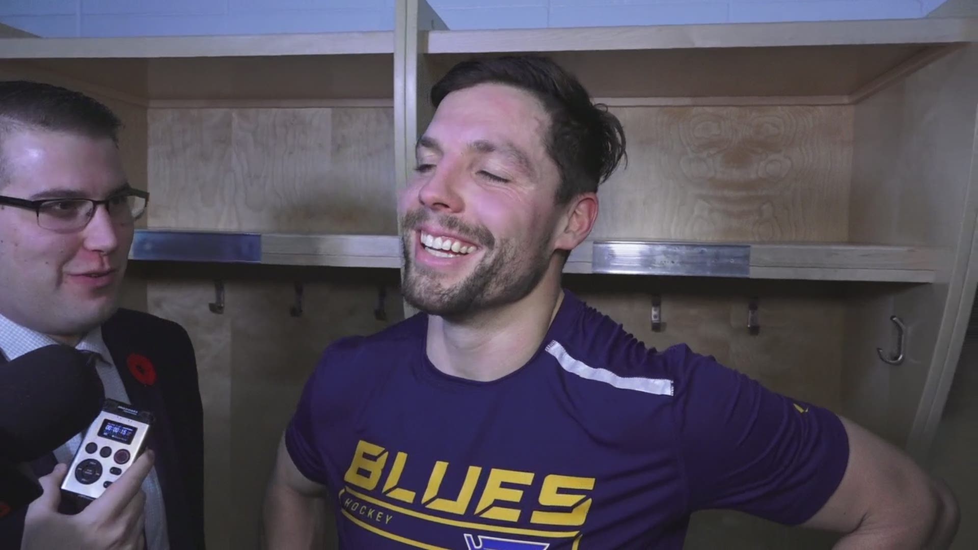 This was David Perron's 8th goal and 5th game-winning shot for the Blues this season. He talked after the game against the Flames. Courtesy: Blue Note Productions