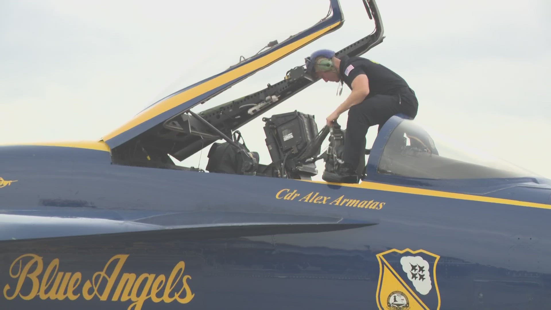 The Blue Angels will now perform at noon Sunday instead of 3 p.m. On Saturday, the Blue Angels were in the air for 10 minutes before lightning canceled the show.