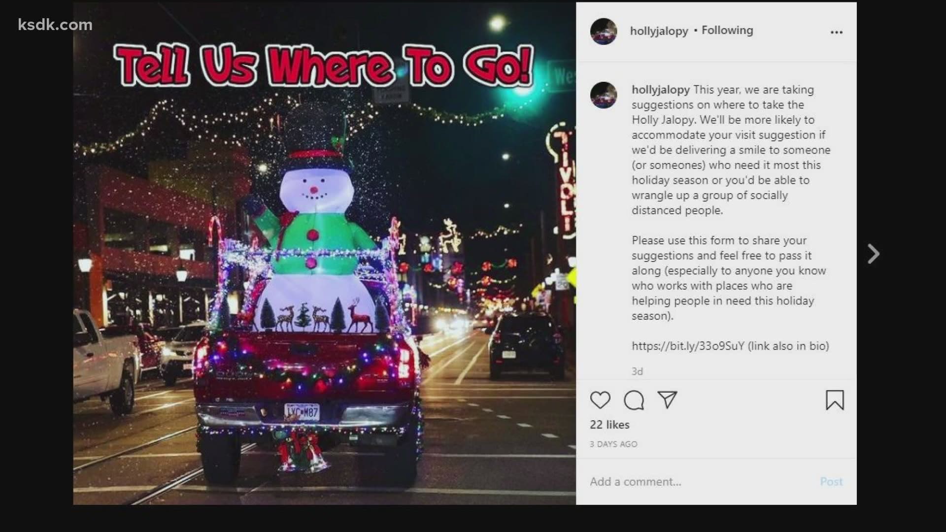 Megan and John Vollmer have been decorating their pickup truck since 2014 all to make people smile. It's call the Holly Jalopy.