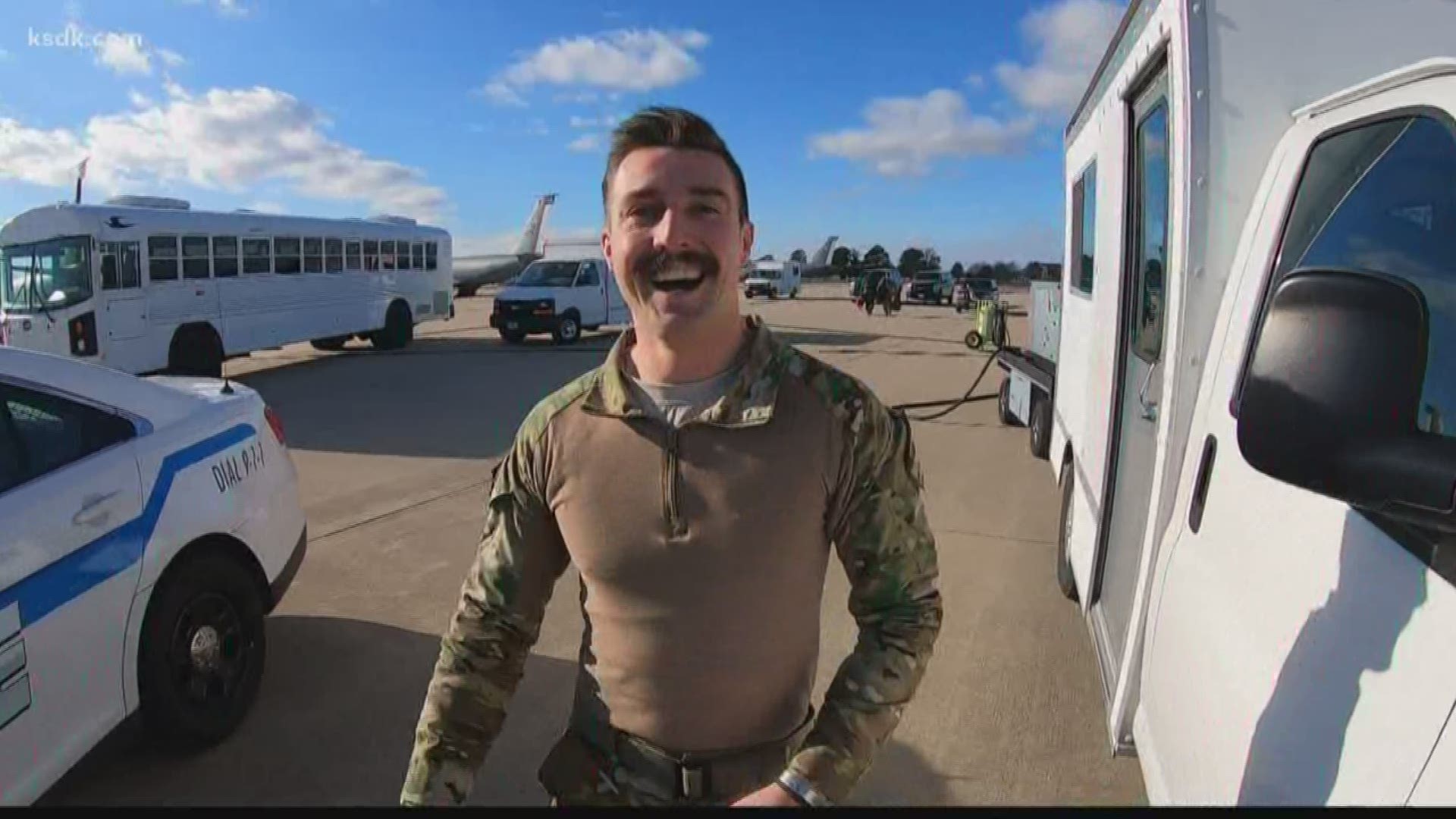 After Brandon stepped off the plane and hugged his whole family, his mother had some thoughts about the woolly mustache Brandon grew during his deployment.
