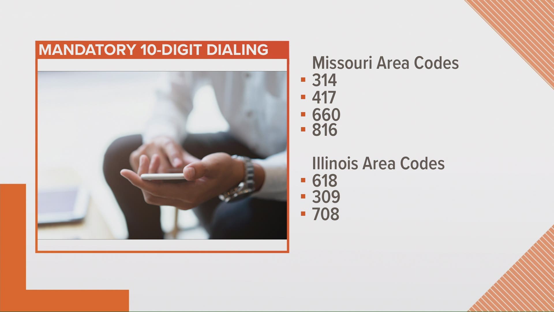 The mandatory 10-digit dialing goes into effect for anyone in the 314 or 618 area codes starting October 24