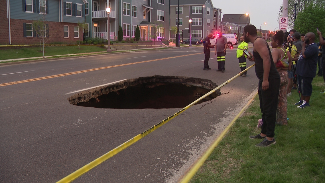 Large sinkhole closes part of Cass Avenue in north St. Louis