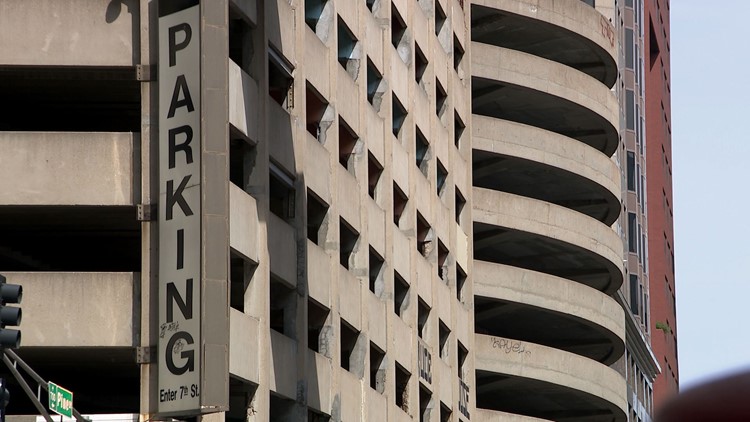 Which downtown St. Louis parking garages and lots have the fewest calls to police?