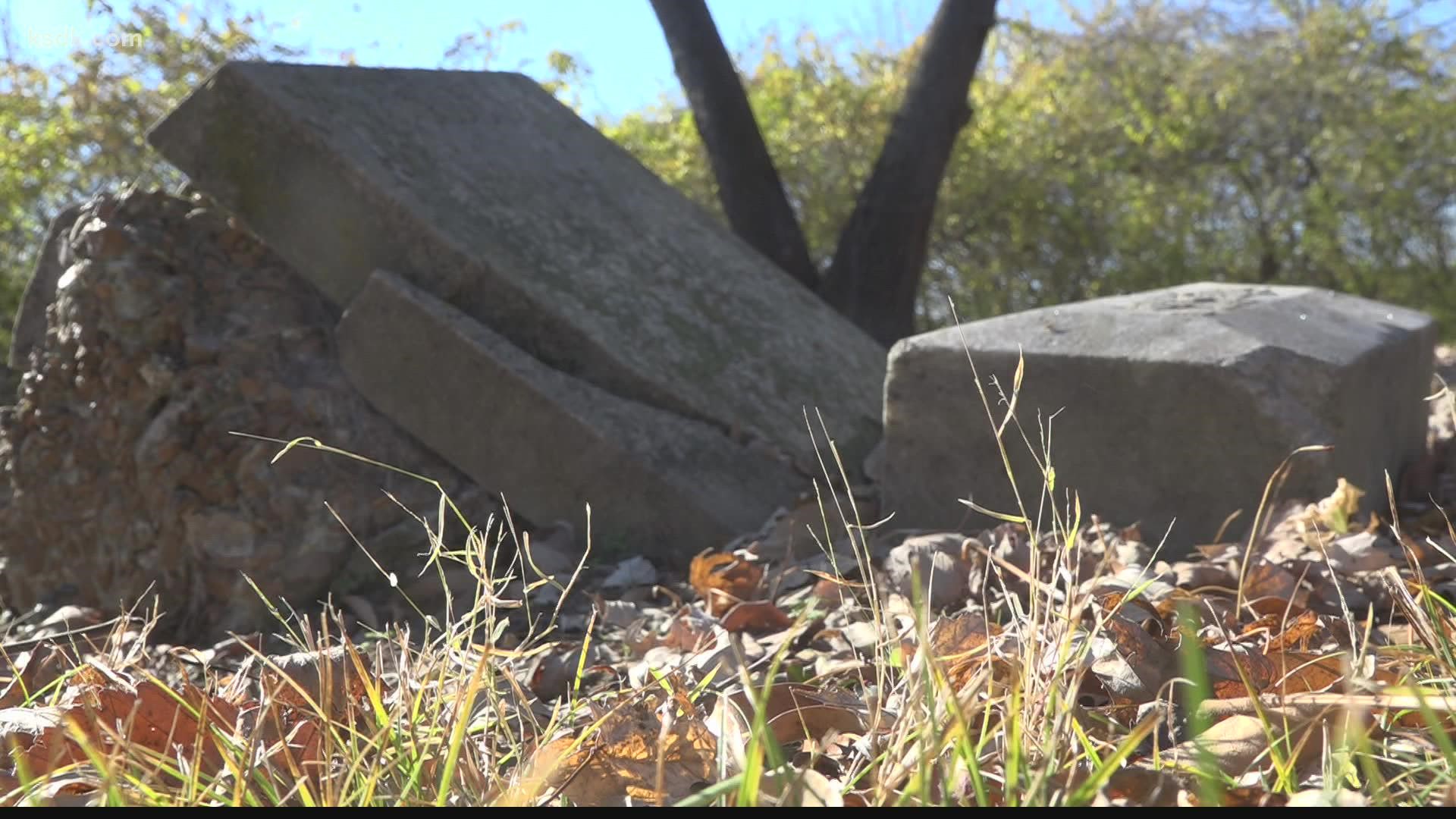 Derk Brown walked Father Dickson Cemetery on Sappington Road and found broken headstones. The managers say their efforts to upkeep the site started in 1988.