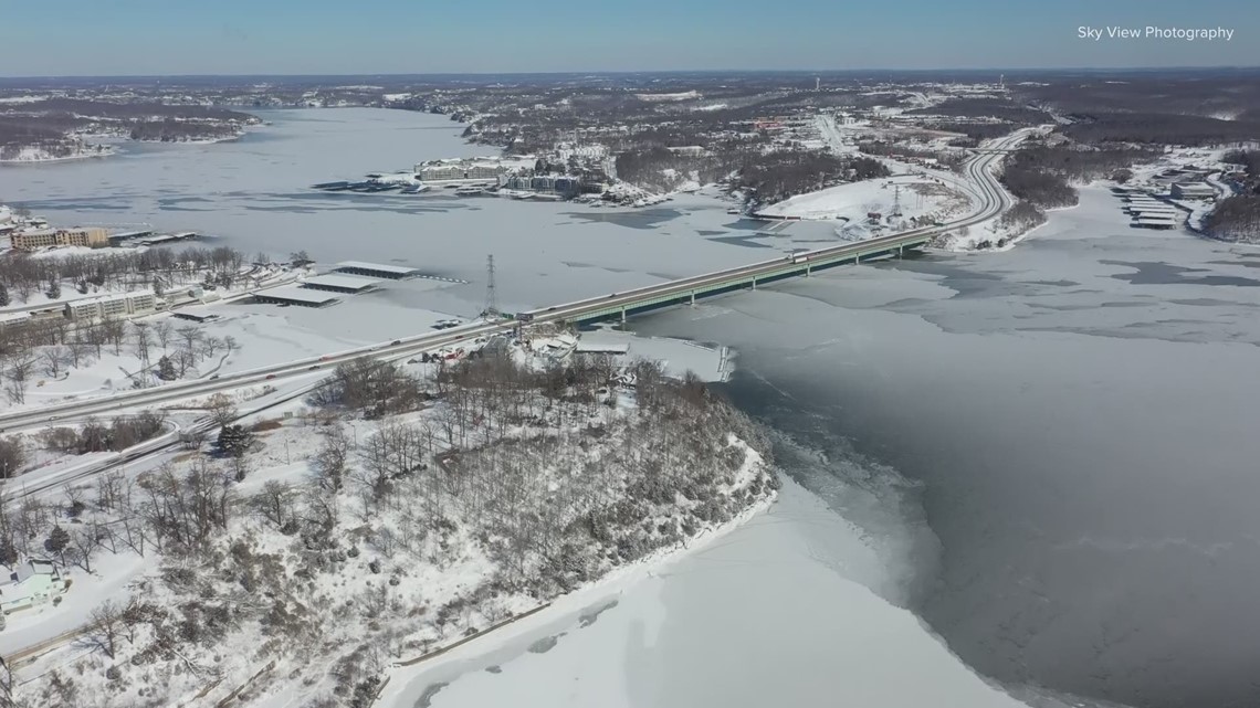 Lake of the Ozarks frozen Pics and drone video of the icy lake