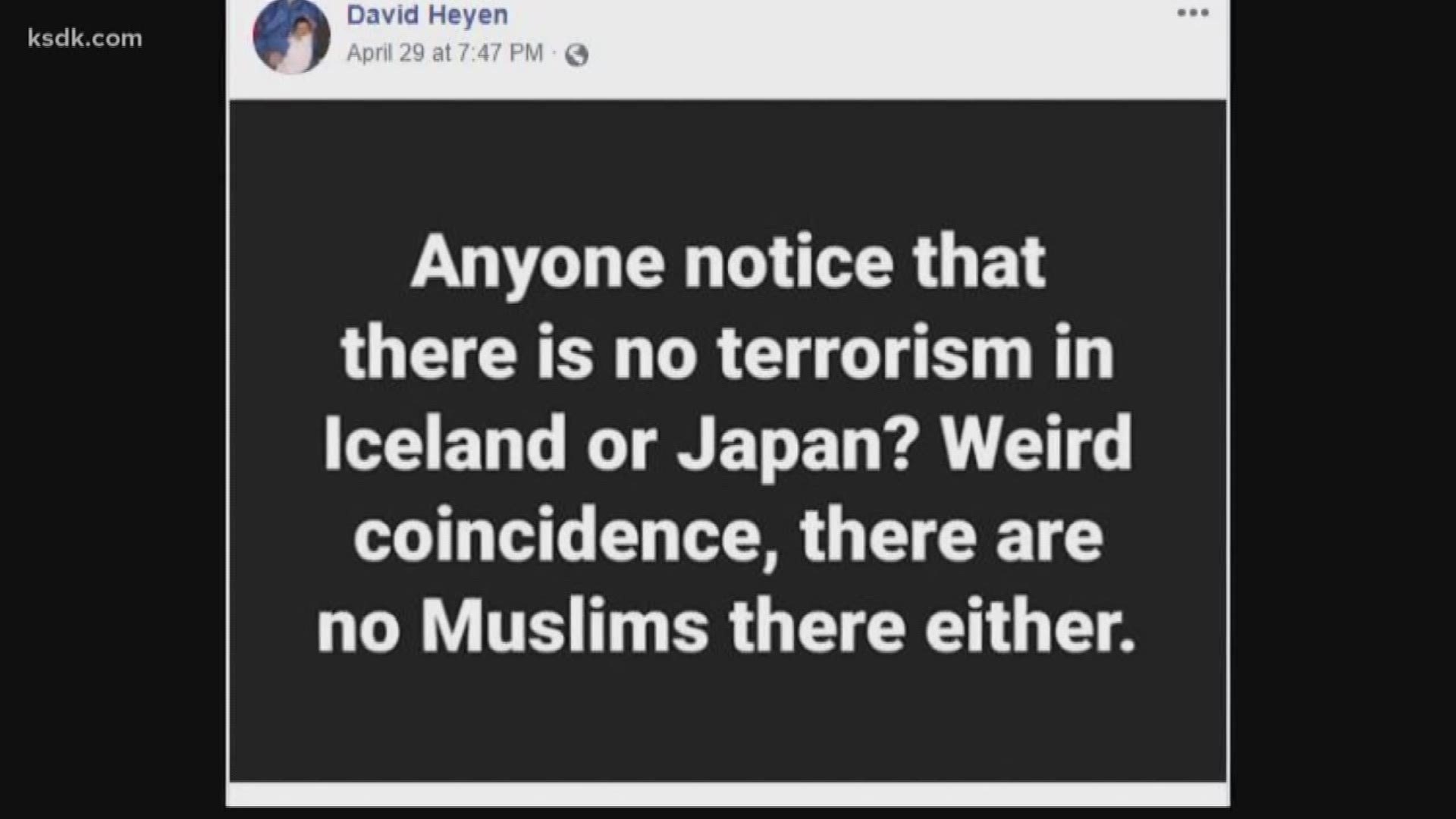 A leader at Lewis and Clark Community College 
is under investigation after he shared Anti-immigration and anti-Muslim messages on Facebook.