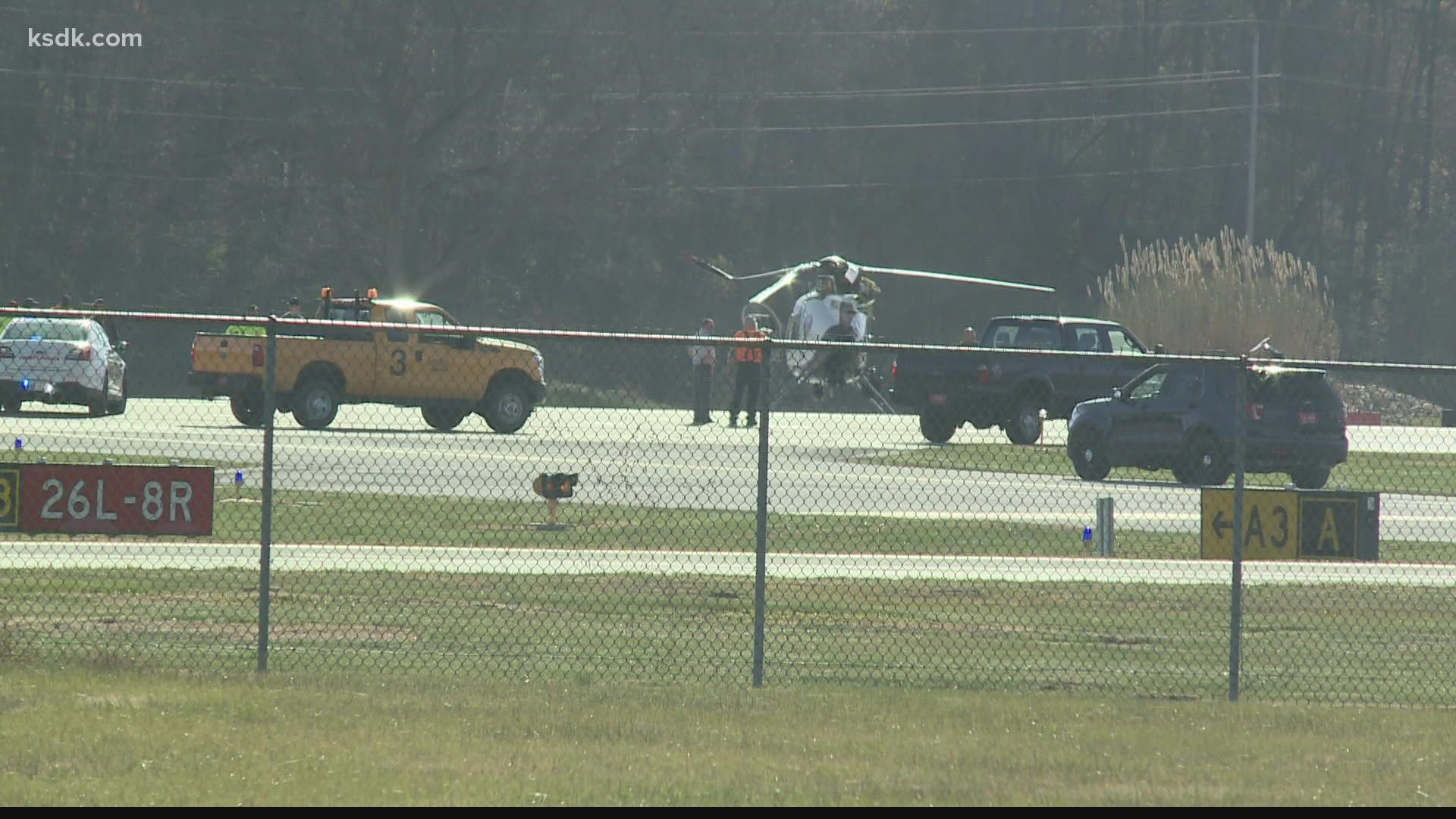 The crash happened on the main runway of the small airport in Chesterfield. There was minor damage to the helicopter.