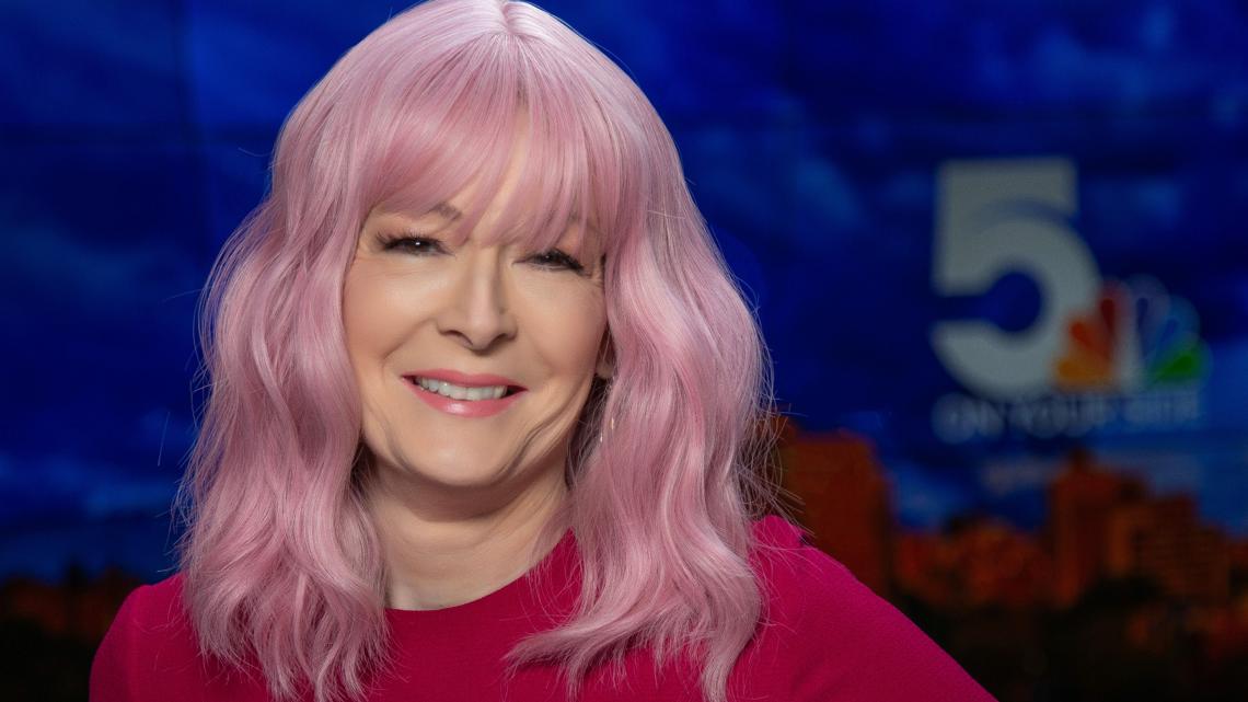 Kay Quinn wears pink wig to raise money for breast cancer
