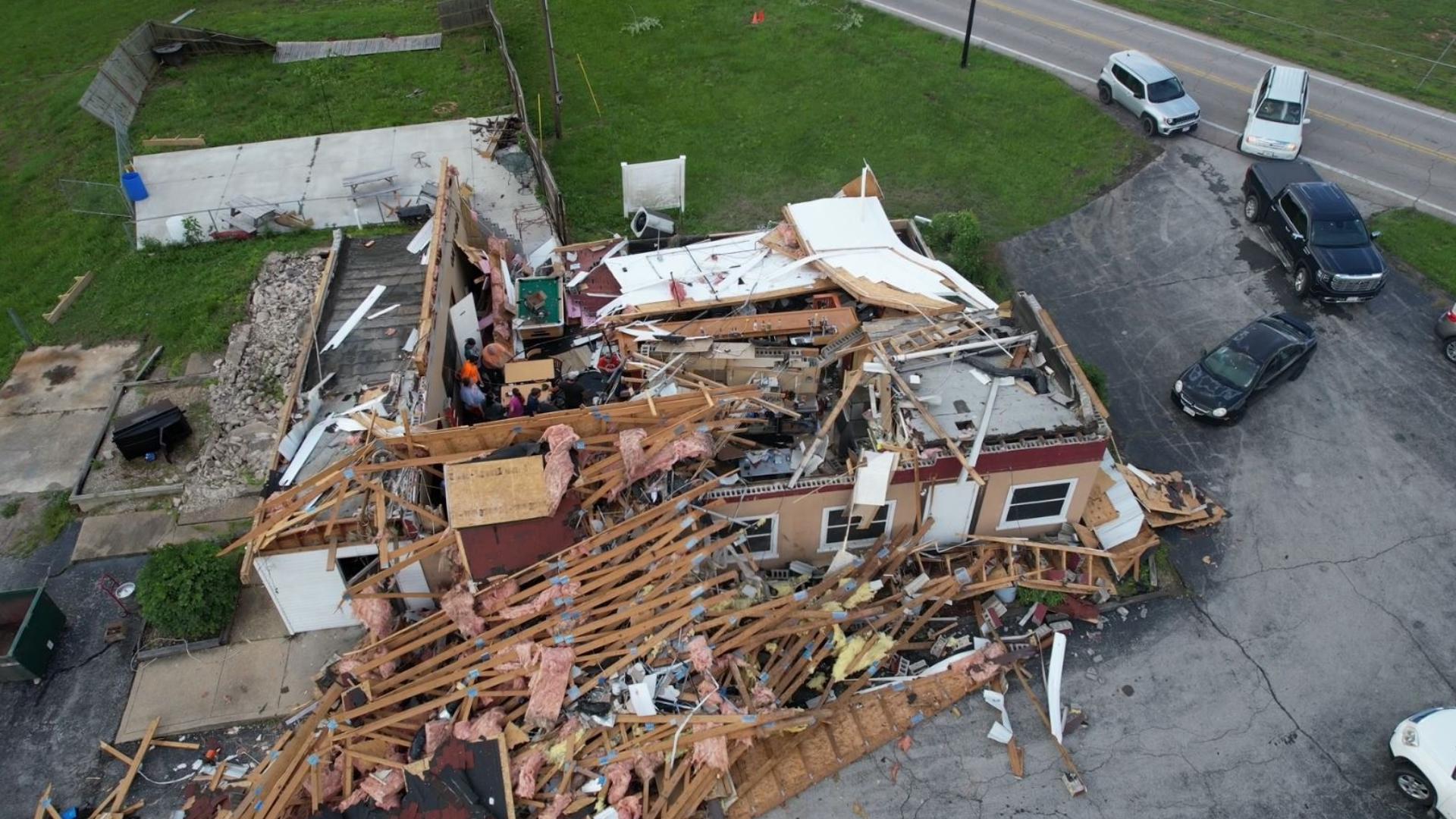 One More Pub & Grub was destroyed by a tornado during severe weather Tuesday morning. The storm struck the building at around 4 a.m.