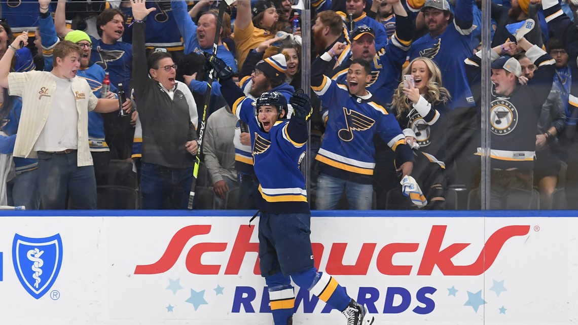 Ivan Barbashev of the St. Louis Blues celebrates after scoring a