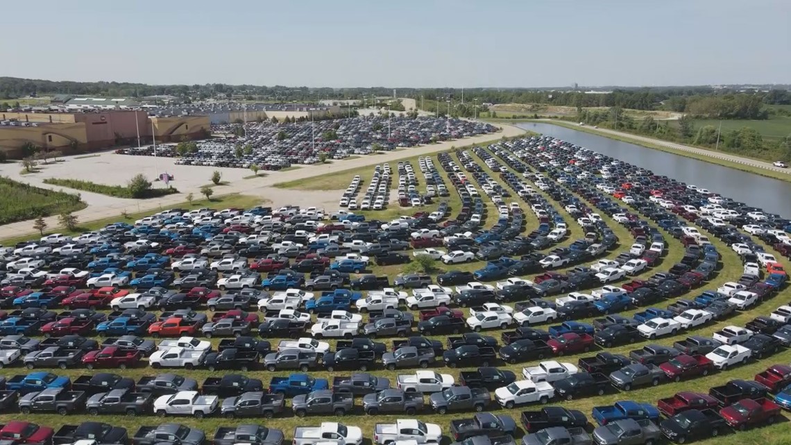 Hundreds of new vehicles parked in Hazelwood waiting for chips