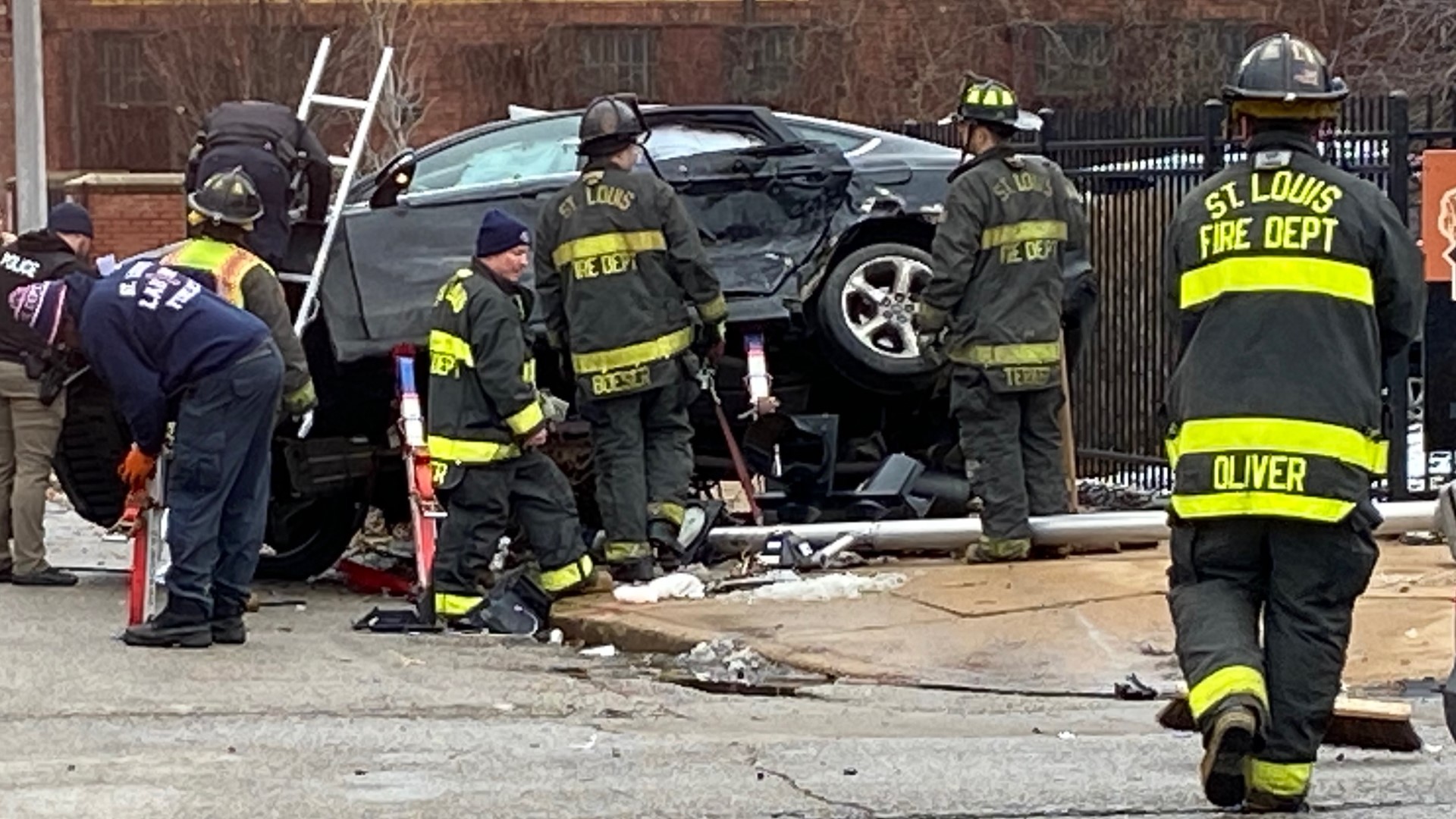 St. Louis police responded to North 20th Street and Delmar Boulevard shortly before 3 p.m. Wednesday for a crash involving two carjacked vehicles.