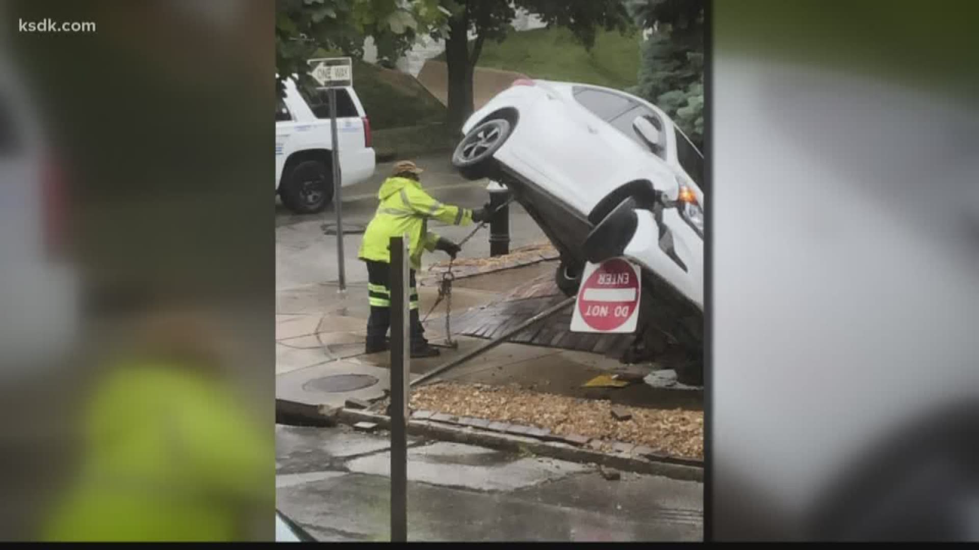 A car goes airborne and takes out a city road sign --
on a narrow, residential street in south St. Louis.
Neighbors say speeding is the problem, and nearly everyone on the street has been a victim.