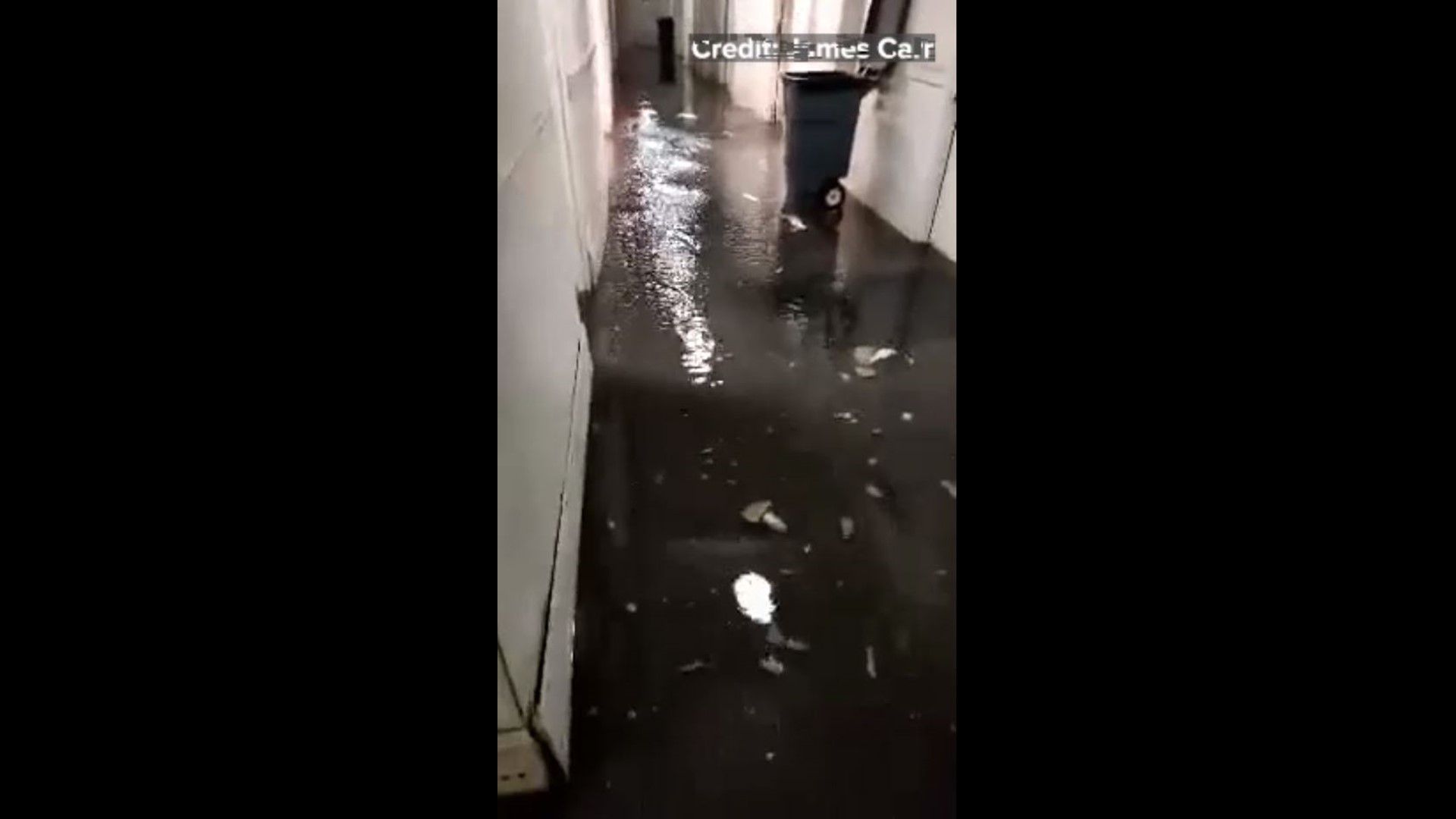 A broken pipe flooded the first three floors of the Mark Twain Building apartment complex
