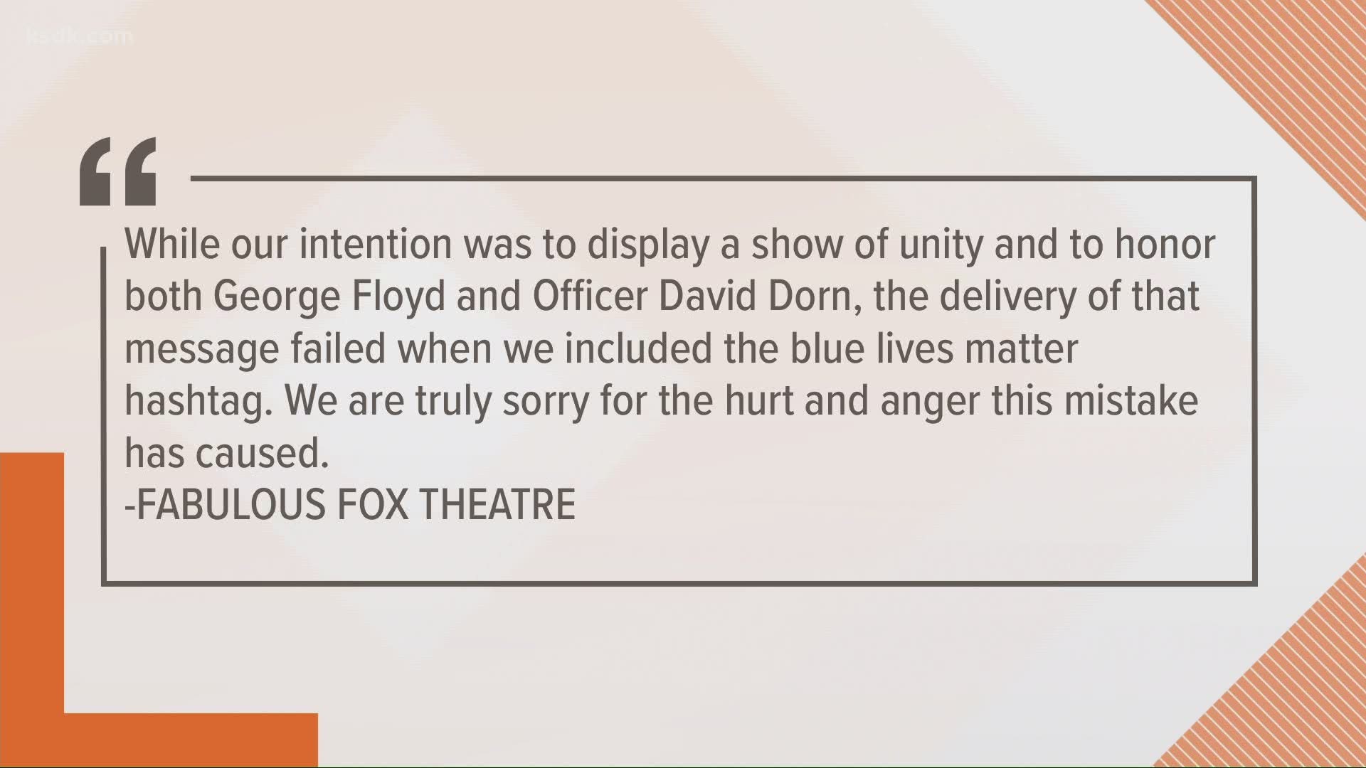 The theater had '#bluelivesmatter' on its marquee.