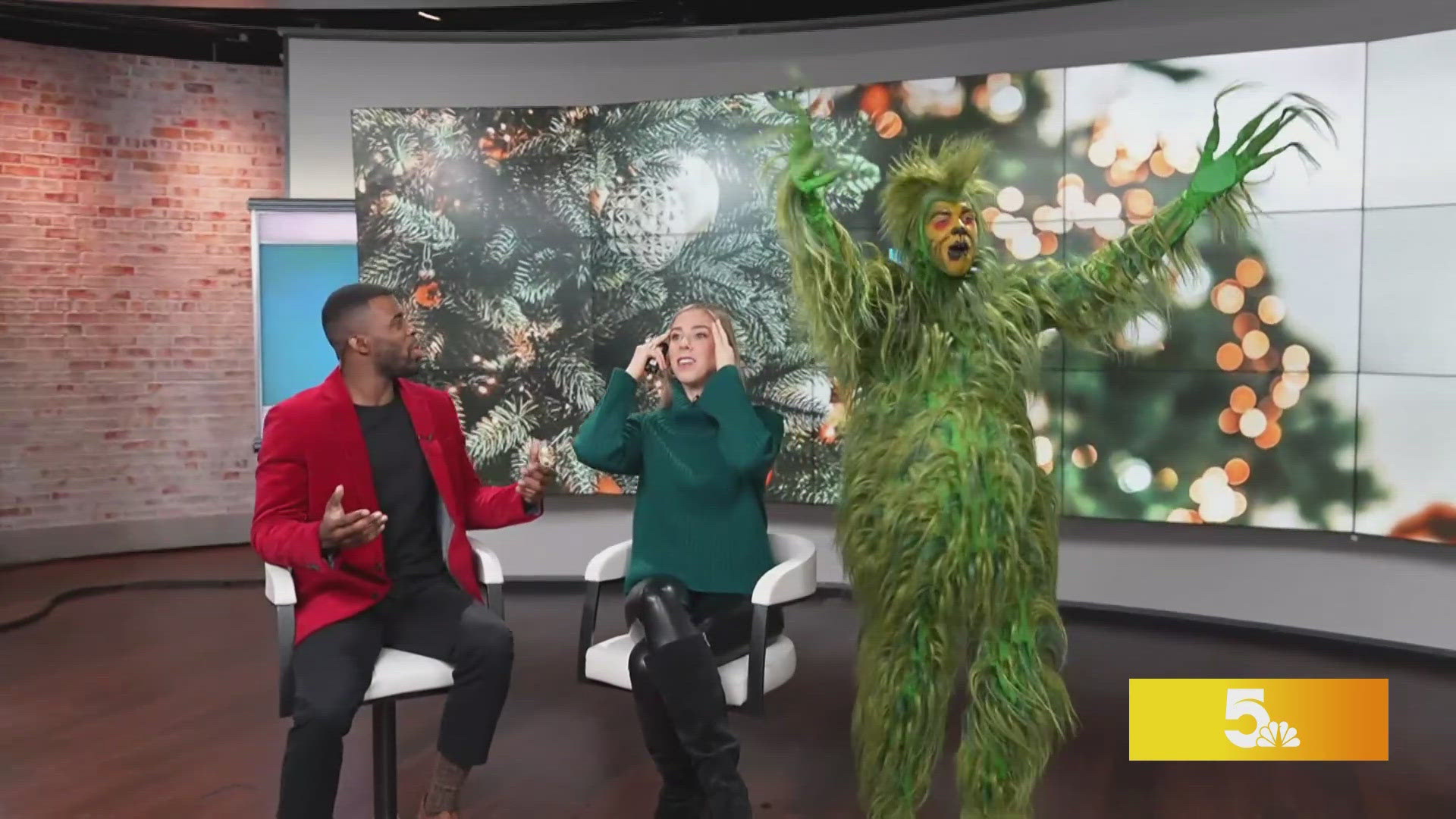 As Mary and Malik were talking about the upcoming Grinch show coming to The Fabulous Fox the Grinch himself popped in and interrupted things as he is so good at!