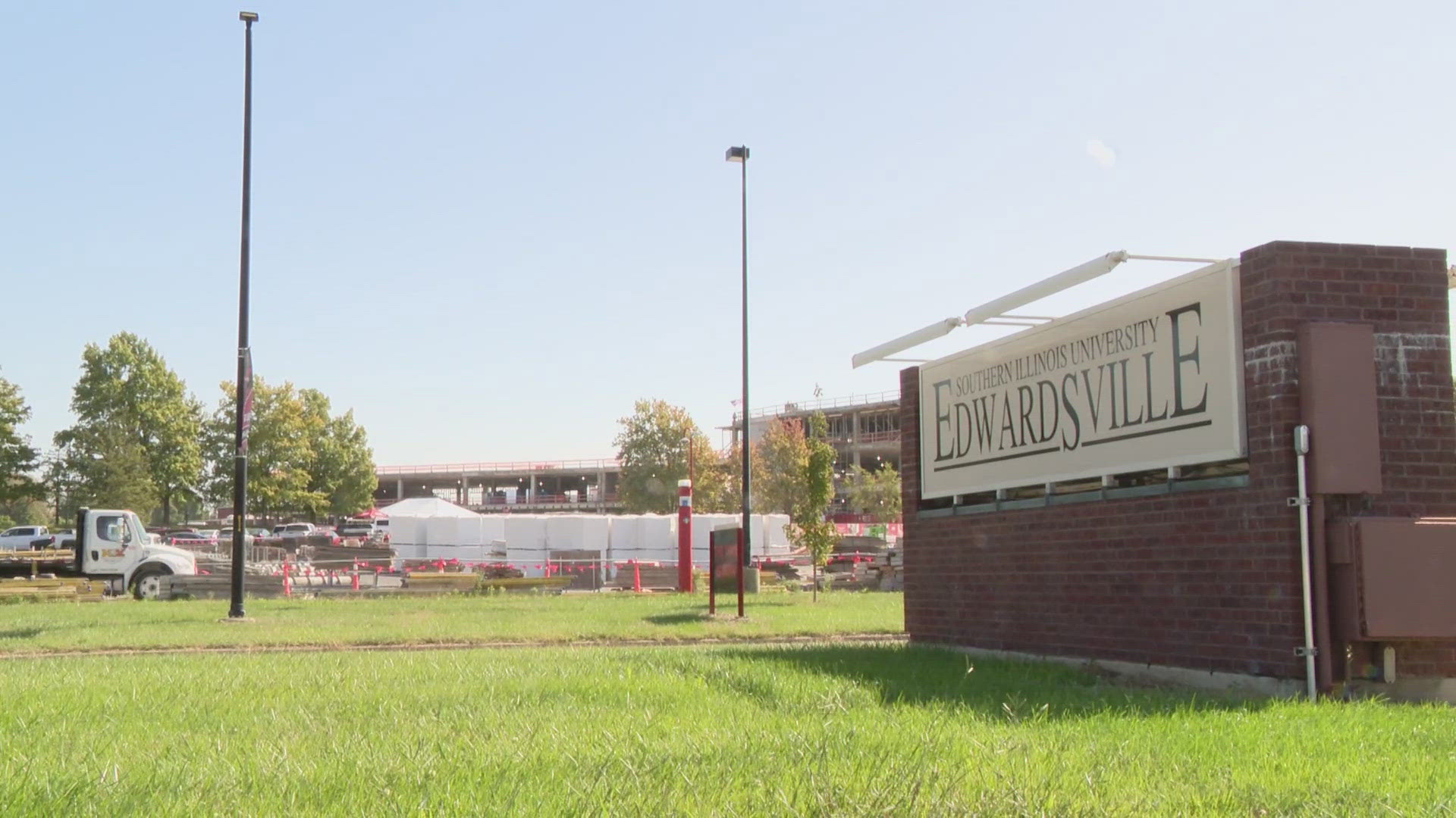 Construction on the Health and Sciences Building at Southern Illinois University-Edwardsville reached a milestone today. It's nearly halfway complete.