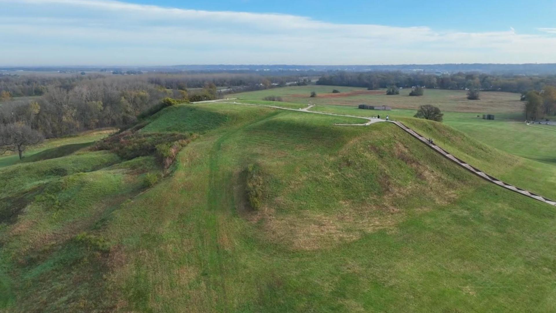 The Cahokia Mounds are just a few miles east from downtown St. Louis. It is a historic site in southern Illinois.