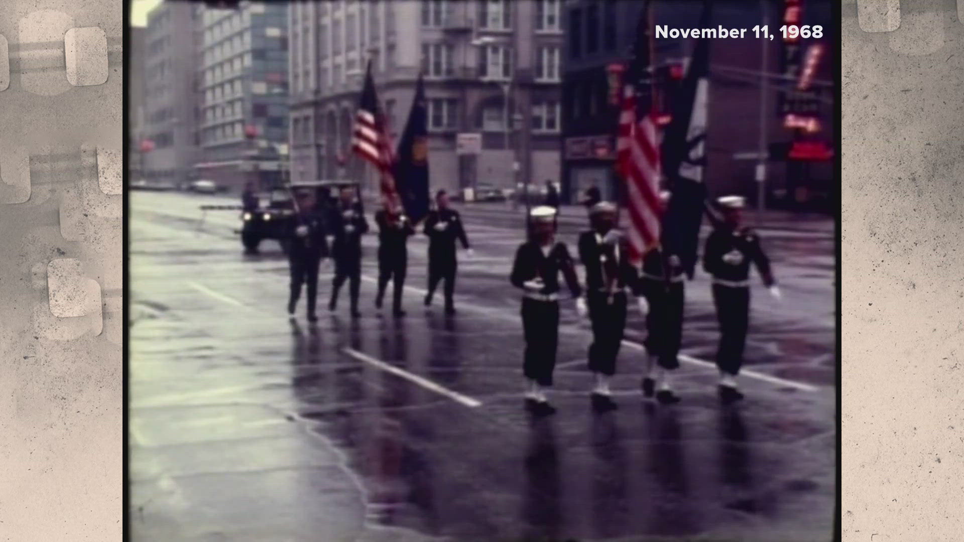 Veteran's Day in St. Louis, 56 years ago. Cold, wet weather didn't stop the annual parade.