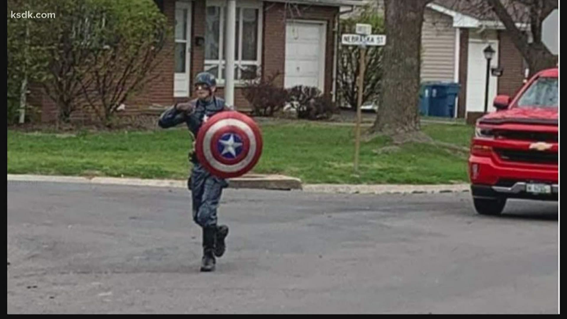 A former police officer is dressing up as Captain America and running through the streets of Bethalto, Illlinois, all to bring a little hope to kids