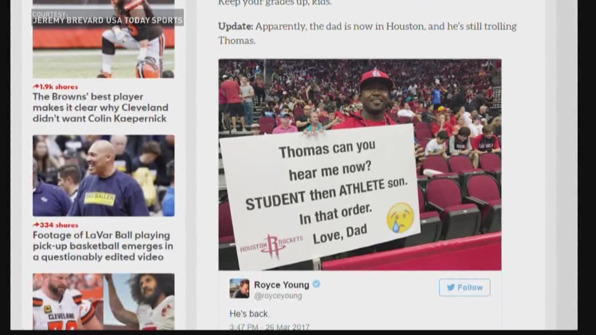 St. Louis dad who called out son at Cavaliers game returns with new sign |  ksdk.com