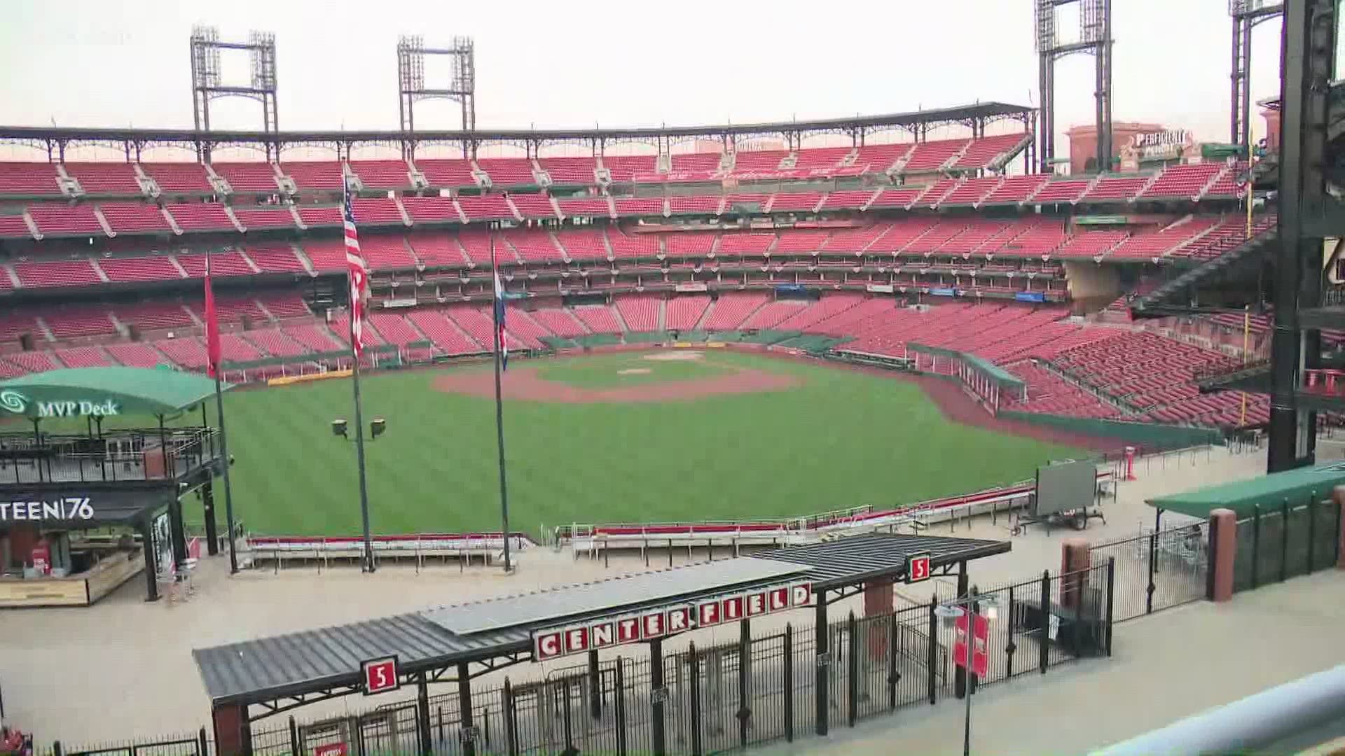 Budweiser Brew House Bud Deck Rooftop overlooks Busch Stadium and even comes with a food and drink package - with safe social distance measures in place.