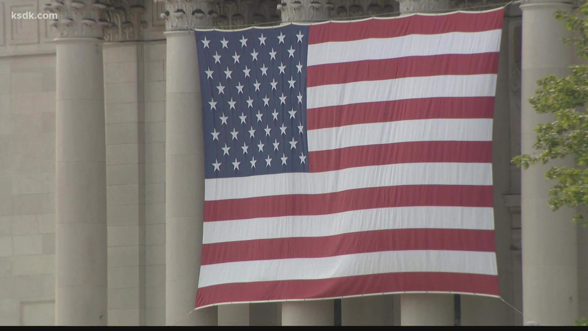 People gathered for the 21-mile March to the Arch in West County, the Flags of Valor in Forest Park, and a barbecue in Eureka to honor the Fallen.