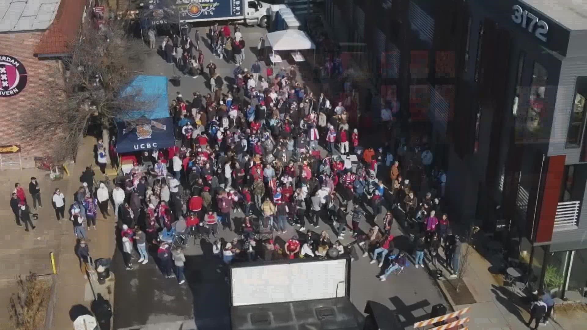 Fans of Team USA packed the street outside Amsterdam Tavern Friday to celebrate the World Cup match between the USA and England.