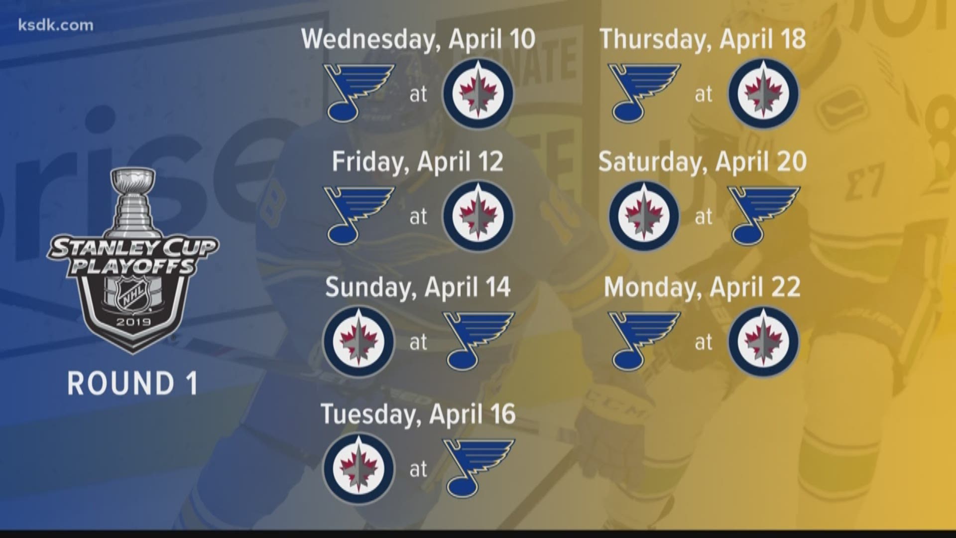 The dates for the Blues first-round series against the Winnipeg Jets have been announced.